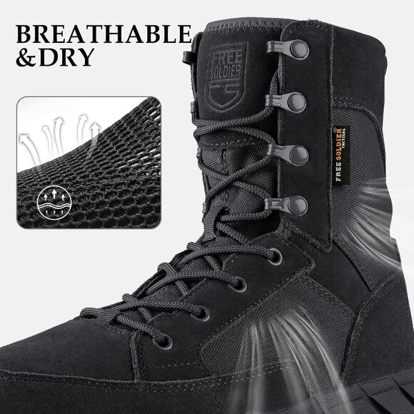 ⚡ Men\'s Deep Black Combat Suede Leather Lightweight Military Work Desert Boot main image 8